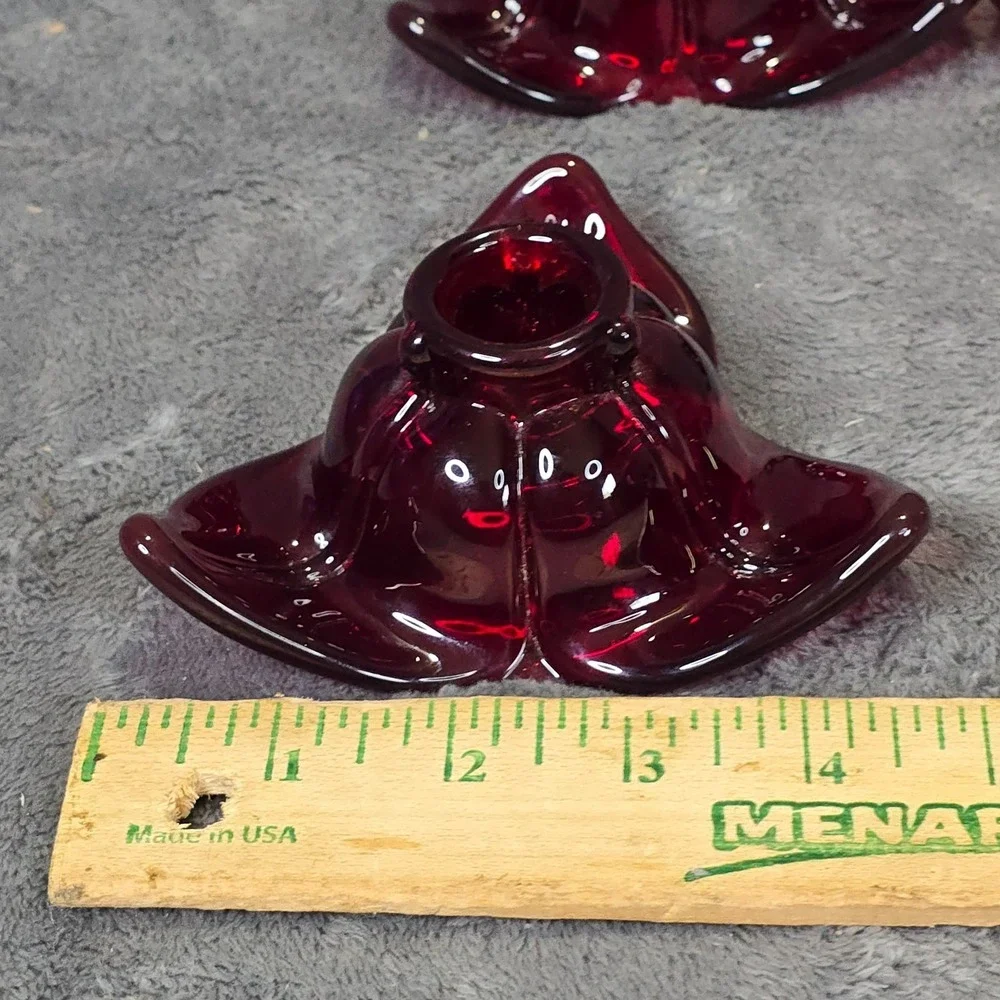 Vintage Ruby Red Glass Flower Candle Holders Set of 4 Star Shape Retro Decor